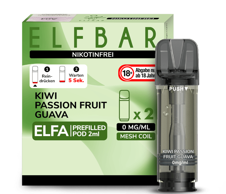 Elfbar - Elfa Pod Kiwi Passion Fruit Guava 0 mg/ml (2 Stück pro Packung)