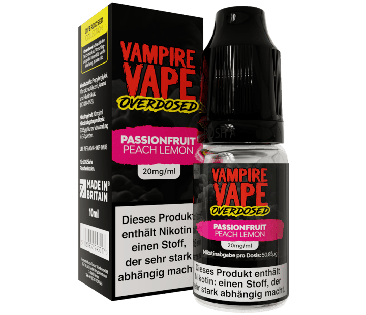 Vampire Vape - Overdosed - Passionfruit Peach Lemon - Nikotinsalz Liquid 20 mg/ml